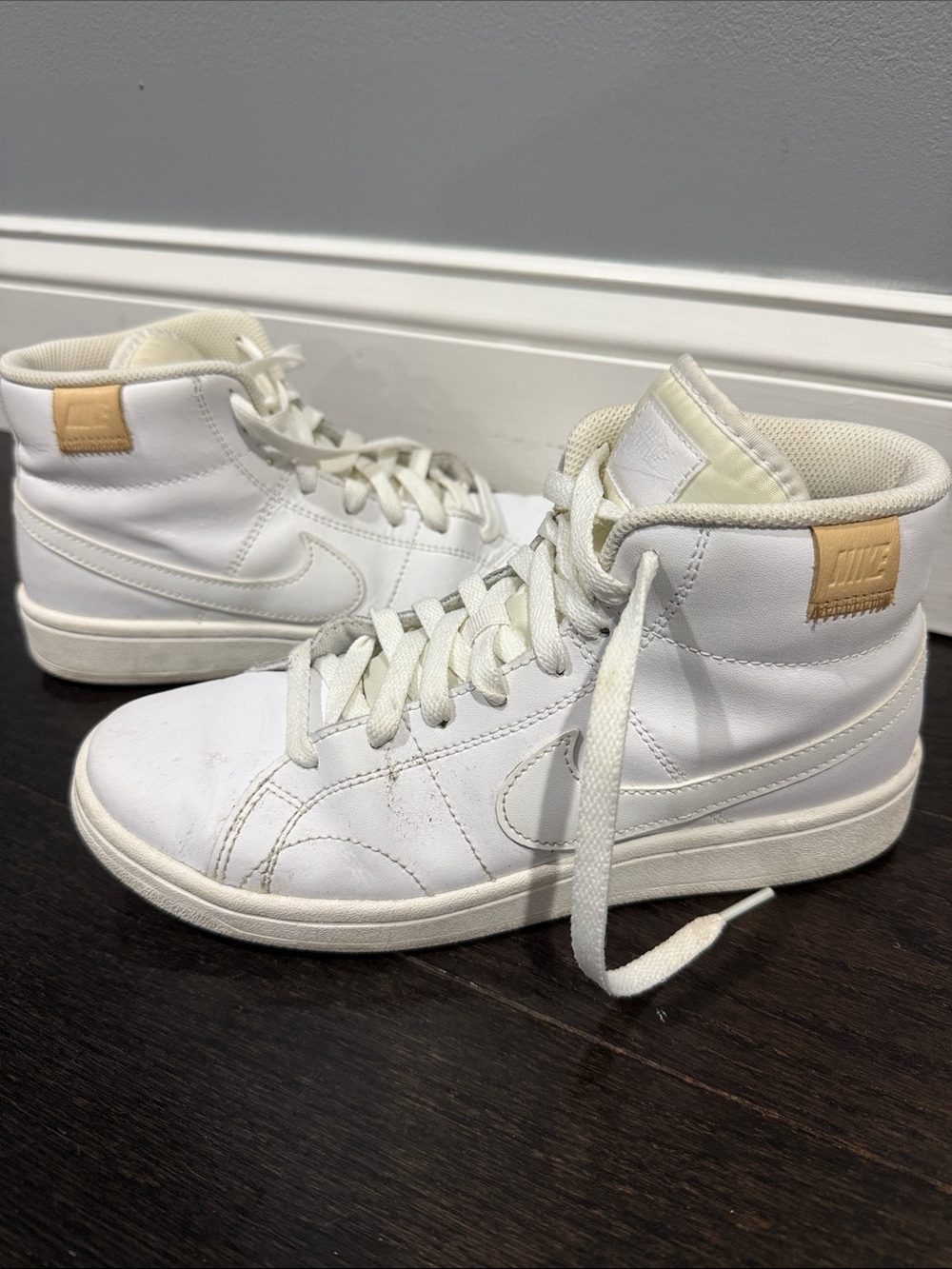 Nike Women’s High-Top Sneakers in White with Tan Accents